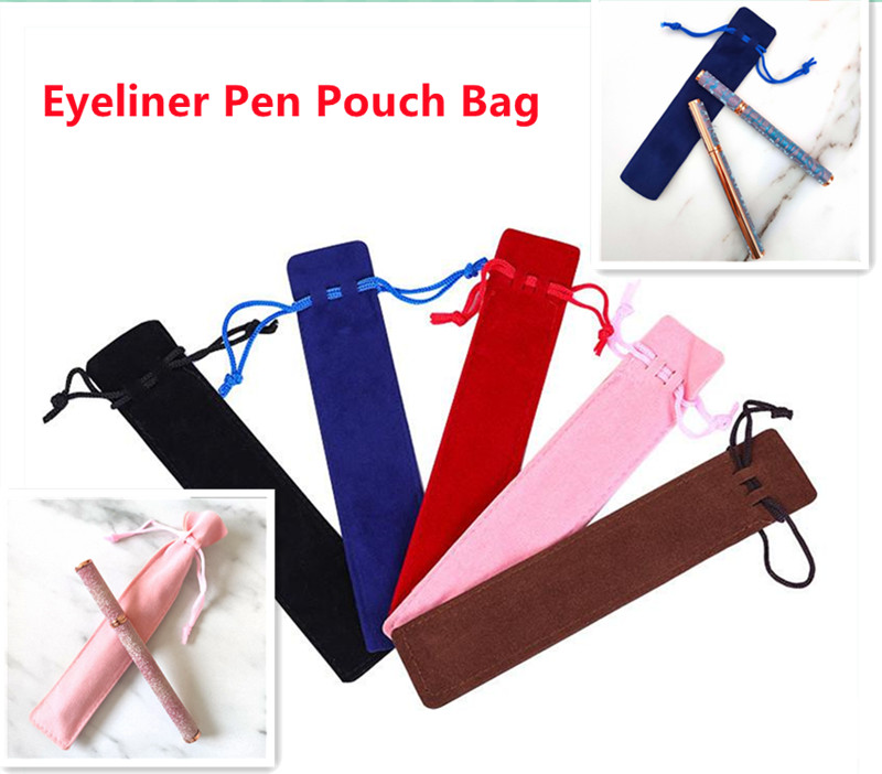 Op voorraad!! Fluwelen Trekkoord Pennen Pouch Bag 5 Kleuren Voor Zelfklevende Waterdichte Eyeliner Pen Lege Doek Tassen Enkele Potloodcase