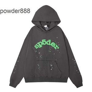 Beperkt tot 555555 Spider Web Green Foam Printing High Gram Pure katoen losse ontspannen hoodie -trui voor mannen en vrouwen