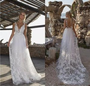 Limor Rosen 2019 trouwjurk strand een lijn met kant applique bruidsjurken riemen v-hals backless vestidos de novia