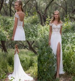 Limor Rosen Country Wedding Jurken Backless Sheer Off Shoulder Lace Vestido de Novia Boheemian Thigh Slit Boho Beach Wedding Dress4326147