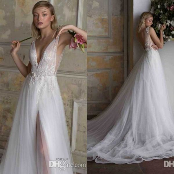 limor rosen robes de mariée en dentelle israël sexy col en v profond dos nu une ligne robes de mariée appliqué split romantique robe de mariée personnalisée