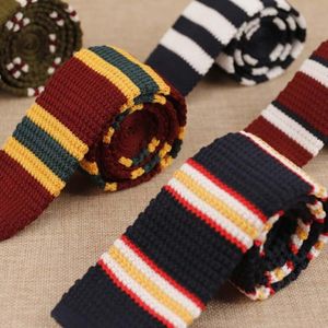 Linbaiway 5 cm Sknniy cravates pour hommes tricoté tête plate tricoté rayé cravate mince cravates pour mariage formel cravate personnalisé LOGO281l