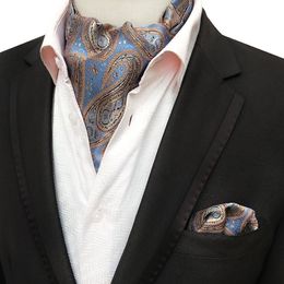 Linbaiway Men Suits Ascot Tie Set voor man Cravat Ties zakdoek Floral Paisley Pack Square Wedding Custom Logo Neck2100