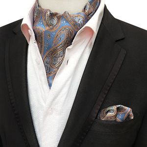 Linbaiway Men Past Ascot Tie Set voor Man Cravat Ties Zakdoek Floral Paisley Pocket Square Wedding Custom Logo Neck