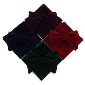 Linbaiway Mens Velvet Grote bowtie zakdoek set voor mannen trouwjurk buts vlinder pocket square handdoek set op maat J220816