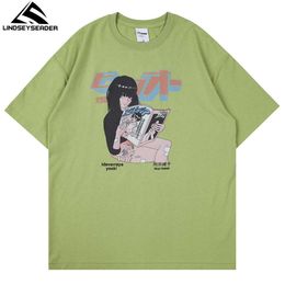 LINDSEY SEADER Hommes Oversize Hip Hop T-Shirt Drôle Anime Fille Imprimer T-shirt À Manches Courtes T-shirt Harajuku Coton Casual Tops Tee 210629