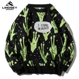Lindsey Seader suéter hombres puentes de punto harajuku alienígena hip hop streetwear hombres prendas de punto ropa jersey suéteres de gran tamaño 201221
