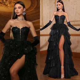 Tapisser une chérie noire fabuleuse robe de bal paillettes jupe à plusieurs niveaux, soirée élégante, robes de cuisses élégantes pour les robes de fête de longueur de plancher Ocns spéciaux es