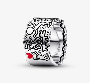 Ligne Art Love and People Wide Ring 925 Sterling Silver Rings for Women Wedding Anneaux Bijoux de mode7754123