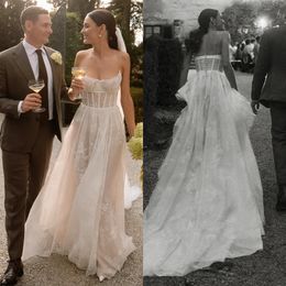 Lijn boho een jurk voor bruid spaghetti fulllace trouwjurken vestidos novia bot bodice back landen gewaad de mariage es