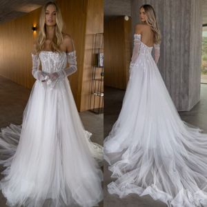 Ligne Boho une robe corsage osseux illusion sans bretelles robe sans bretelles appliques appliques en tulle créateur de mariées