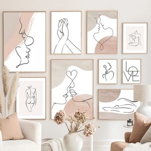 Línea Figura Canvas Pintura Arte de pared Bohemia Resumen e imprima Imagen minimalista de mano Decoración de la habitación interior del hogar