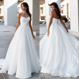 Lijn sexy een jurken voor bruid pure nek parels pailletten lieverd trouwjurk backless long designer bruidsjurken vegen trein