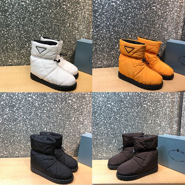 Doublé Nylon tissu bottes femmes botte luxe plate-forme designer prad noir court mode cheville motard australie hiver neige baskets