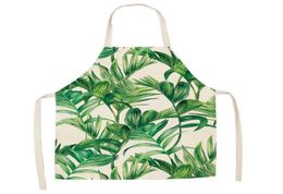 Delantales de lino lindos plantas verdes impresas delantales de cocina para mujeres adultas cocineros cocineros cocineros horneados delantales de cocina accesorios 7944398