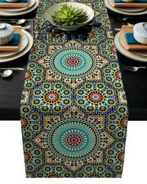 Chemin de Table en toile de jute coloré, fleurs marocaines, Islam Arabesque, chemin de cuisine, dîner, fête, événements de mariage, décor 240322