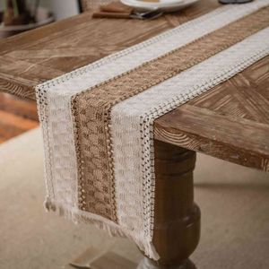 Linnen Katoen Stiksels Tafel Runner Dinning Tafeldecoratie Twee-Color Geweven Tassel Natuurlijke Materiaal Bruiloft Decor Table Runners 211117