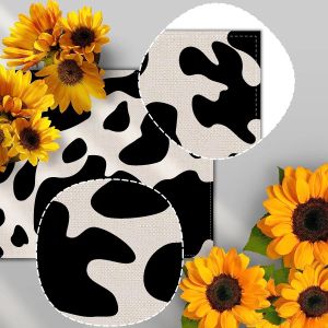 Table à imprimé de vache en lin Classic Classic Black and White Cowhide Dining Table Decor for Cowboy Tarif Birthday Party Home Restaurant