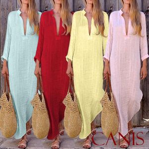 Lin mode femmes Boho longue robe Maxi dame soirée été plage robe d'été femmes col en V robe longue