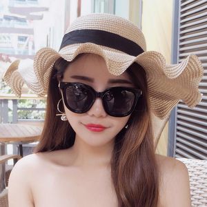 Lin dentelle arc paille à larges bords plage grand ruban à bords chapeau de soleil femme à large bord chapeaux
