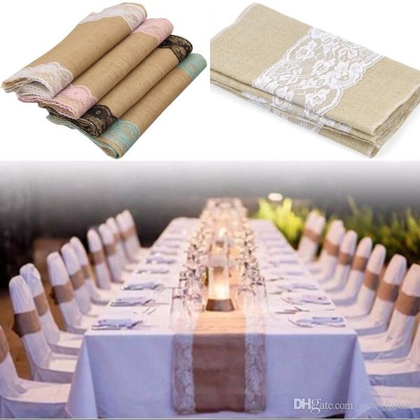 Lin dentelle Table drapeau Jute fête de mariage décoration nappes mariage chaise couverture noël décoration de la maison blanc noir rose dentelle