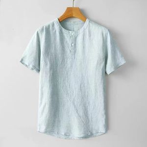 T-shirt à manches courtes d'été pour hommes en lin Tshirts à manches en coton respirant décontractées