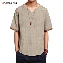 Linnen mannen shirts Chinese cultuur heren shirt slanke korte mouw merk zomer mannen shirts ademende Aziatische plus size 5xl 1601