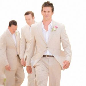 Costumes en lin pour hommes pour l'été de mariage plage marié Tuxedos garçons d'honneur porter un blazer de bal personnalisé 2 pièces mâle Fi veste pantalon I6FA #