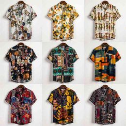 Linnen Shirt Shirt Mannen Zomer Floral Losse Baggy Casual Hawaii Holiday Beach Tee Tops Buttons Blouse National Style 210809
