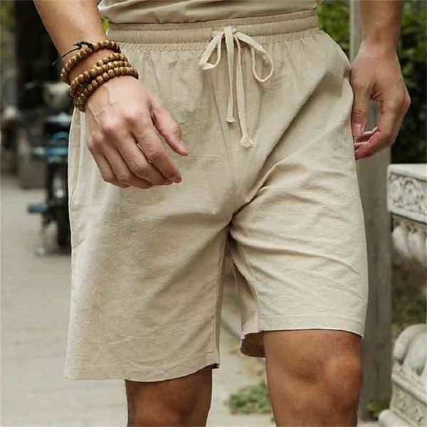 Shorts en lin mec grand tall d'été plus taille 6xl 7xl 8xl 9xl 10xl taille élastique lin décontracté bermuda vêtements de plage mâle 210716