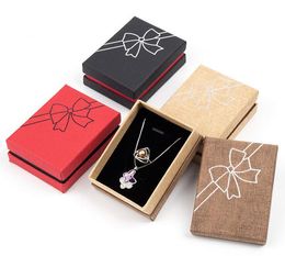 Rayures en lin Transfert de chaleur Bow Bijoux Boîte à Emballage Accessoire De Mode Collier Bracelet Boucle D'oreille Papillon Boîte Cadeau Boîte 8.8 * 6.7 * 3.4cm