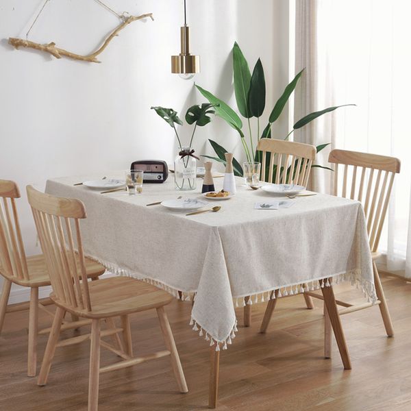 Mantel de lino estilo moderno mantel borlas decoración del banquete de boda cubierta de mesa de té rectangular impermeable cubierta de tela de escritorio 201120