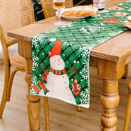 Table en lin coureur Santa et Snowman Decorative Dining Table Table Runner Christmas Home Decor Family Party Mariage Party
