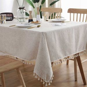 Nappe en lin avec pompon rectangulaire, décoration de mariage, couverture de café, serviette de carte, blanc, Noël, 211103