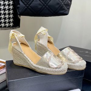 Espadrilles en cuir compensé en lin chaussures bride à la cheville vacances d'été plate-forme sandales brodées chaussures faites à la main femmes décontractées luxe salon chaussures d'usine