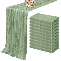 Linge de draps 10pcs semi-mixeer sage green gauze table runner table gasing gasing weding fête de Noël banquets arches décor de gâteau