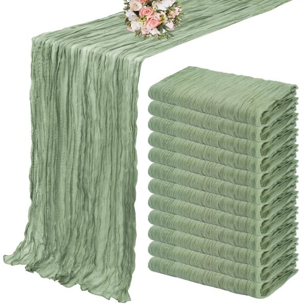 Linge de draps 10pcs Set Serisoneer Gauze Table de mariage coureur Sage Green Green Table Party Party Party Christmas Banquets Arches Cake Decor