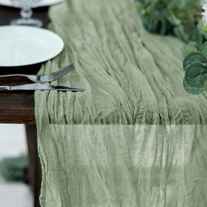 Linnengoed 1 stks 10ft Dusty Sage Green Gauze Cheesecloth Boho Table Runner Wedding Party Event Decoratie