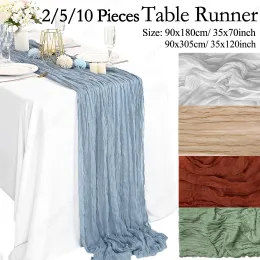 Linge 2/5 / 10pcs Coton Gauze Table Runner Dusty Blue Wedding Nappecots Regates de table de gilet
