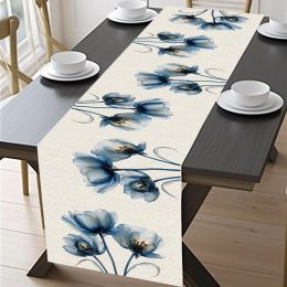 Linge de table bleu tulipe coureur pour table à manger décor de cuisine décor de table à manger antistain nappe de table à manger rectangulaire