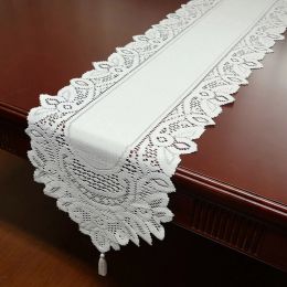 Linnengoed Vintage Lace TableCleoth Gebreide florale tafelloper Tasseled Edge TableCloth Wedding Home Party Decoratie