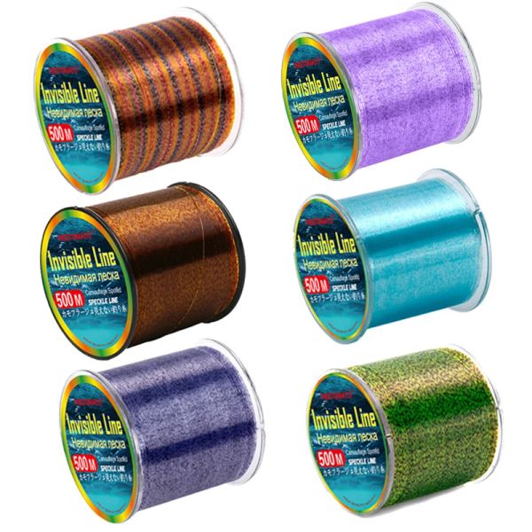 Líneas 500 m Línea de pesca con manchas invisibles Monofilamento Nylon 3D Línea de moteado biónico Recubierto de fluorocarbono Equipo de pesca