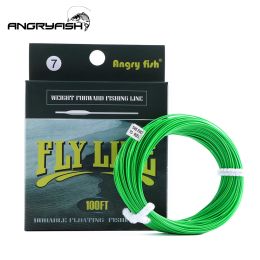 Líneas Angryfish WF 5F/6F/7F 100 pies Línea de pesca de mosca Dlloing Peso delantero de nylon flotante