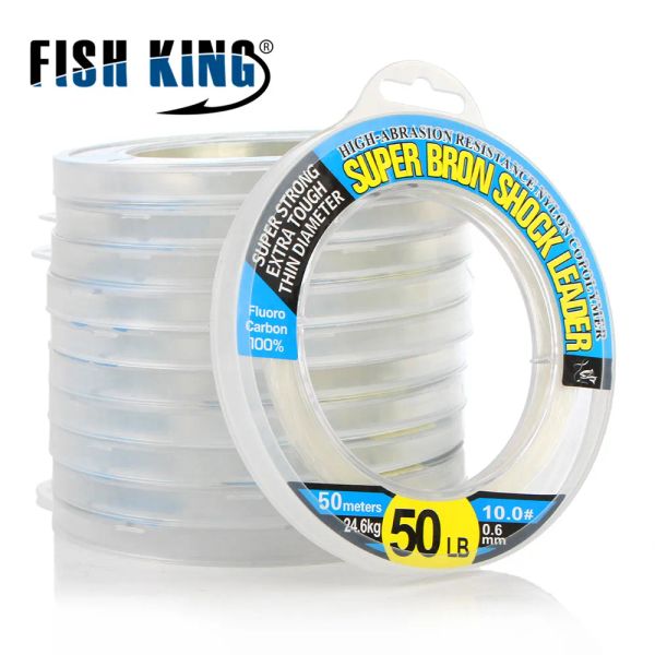 Líneas FISH KING 100% Material japonés líneas de pesca de fluorocarbono 50M línea líder de fibra de carbono 1050LB hundimiento rápido para pesca de carpa