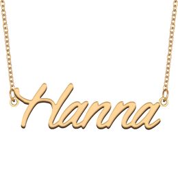 Hanna nom colliers pendentif personnalisé personnalisé pour femmes filles enfants meilleurs amis mères cadeaux 18 carats plaqué or en acier inoxydable