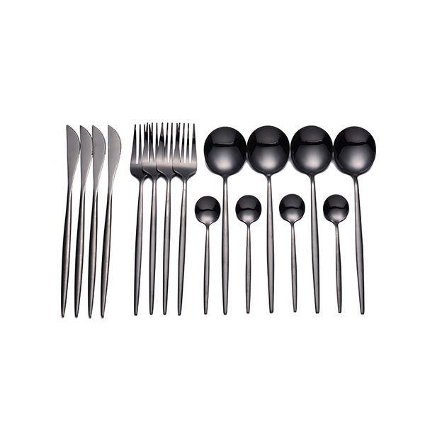 Lingeafey Noir Couverts En Acier Inoxydable Couverts Cuillère Ensemble 16 Pcs Dîner Ensembles Cuisine Fourchettes Couteaux Cuillères Vaisselle Ensemble Nouveau 201116