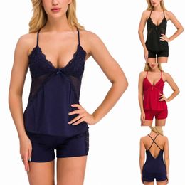 Lencería Mujer Sentimiento Ropa interior sexy Empalmes Encaje de dos Atractivo erótico Conjunto de lencería Mostrar pijamas en la espalda Mujer Lenceria Q0706 f13t #