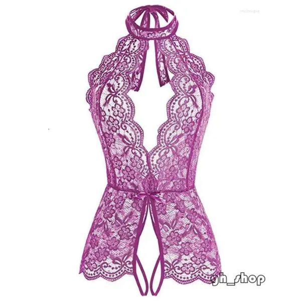 Lencería Ropa de dormir para mujer Lencería erótica abierta en V profundo Conjunto de sujetador transparente de encaje Disfraces sexy Body sin entrepierna Ropa interior femenina 3388