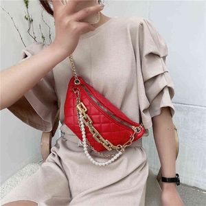 Lingge Chain Taille Bag Dames Nieuwe Koreaanse versie Pearl Women's Messenger Bag Fashion Texture Chest Bag 220712