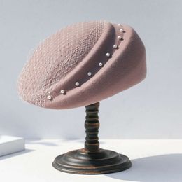 Linglong Clothing Petit béret en maille de perles brise parfumée pour enfants à la mode et élégant chapeau en feutre en laine